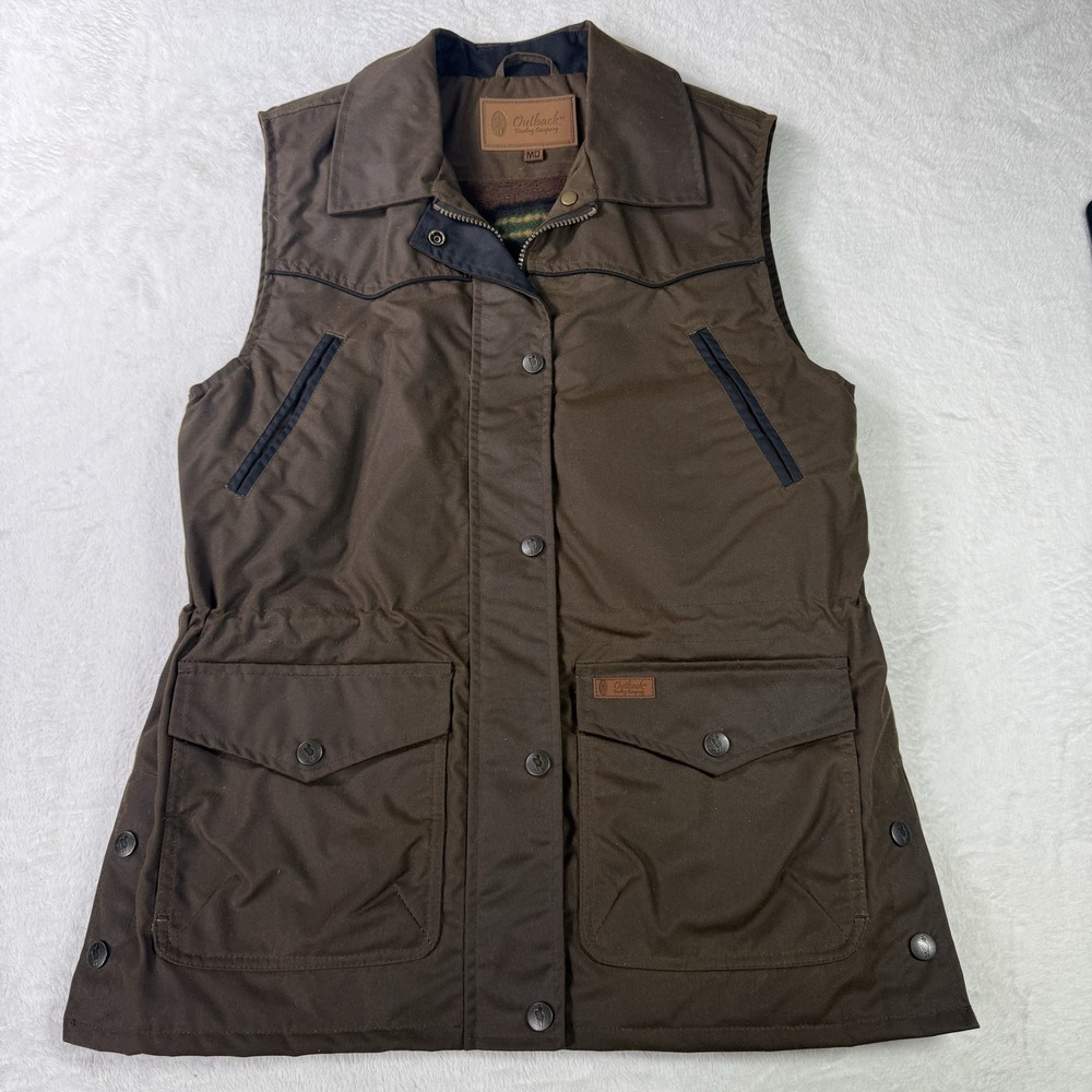 Outback Trading Company Bronze Oilskin Vest Womens M Sherpa Lined Workwear